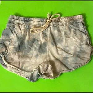 Women’s Faded Blue and White Tiedye Thick Drawstring Dolphin Hem Shorts